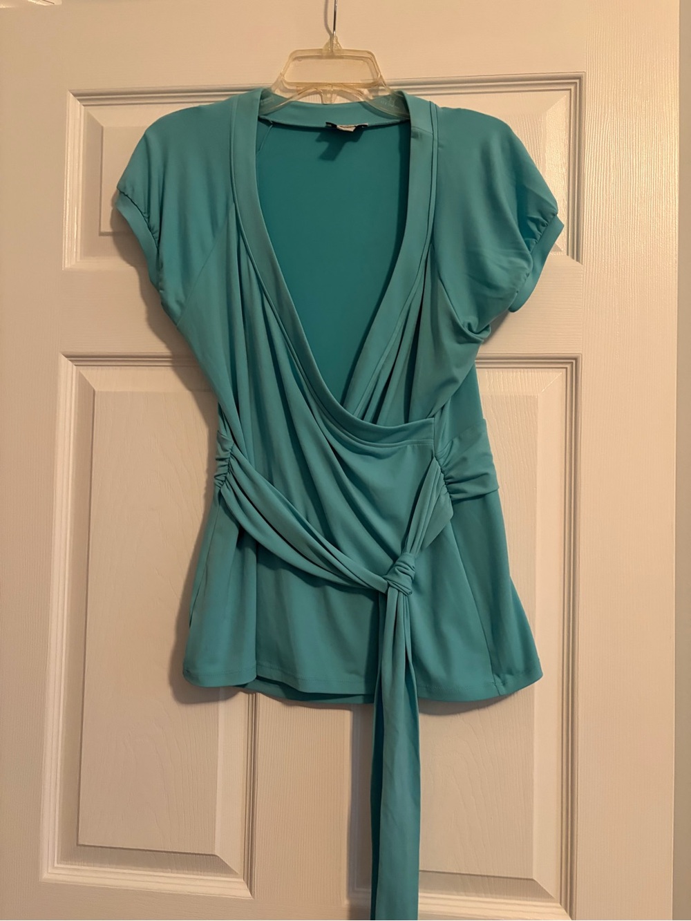 LOFT Teal Wrap-Style Short Sleeve Blouse EUC